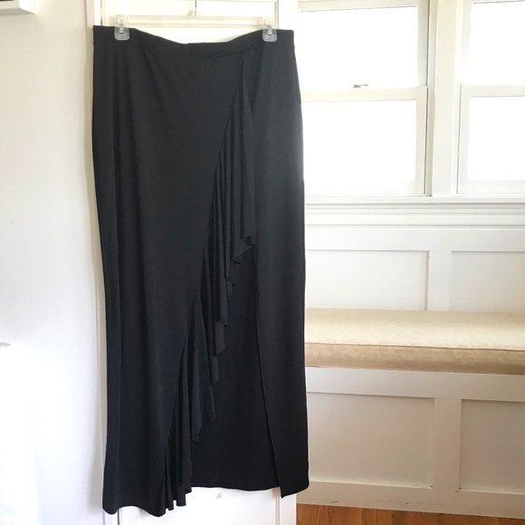 Maxi Skirt Black K + Glam Ruffle Front Lightweight Pull On Women’s Plus Size 2X - Picture 1 of 16